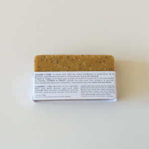 Savon Citron & Pavot surgras emballé vu de dos avec étiquette ingrédients et informations produit