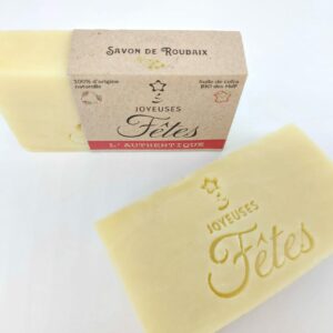 savon artisanal Joyeuses Fêtes en version vrac et emballée