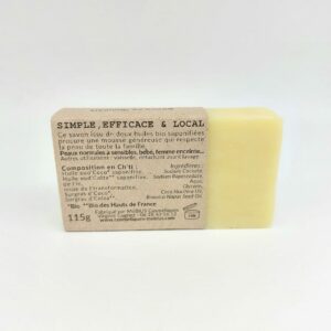 verso du savon Joyeuses Fêtes 115 g avec ingrédients et mentions